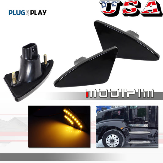 2-Pack Smoked Lens Amber Cab Side Marking Turn Signal Lights for Kenworth 2008-2021