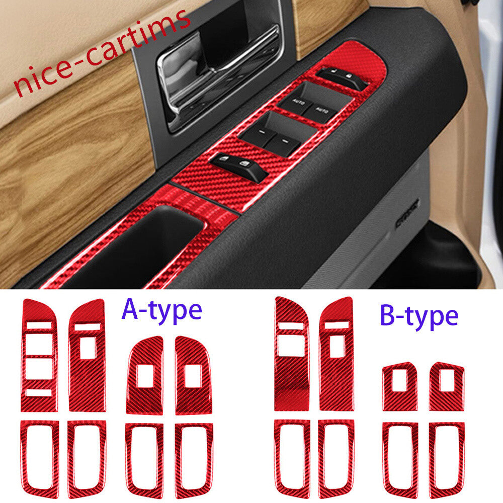8¡ÁRed Carbon Fiber Window Lift Button Switch Panel Cover for Ford F150 2009-2014
