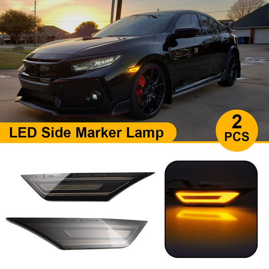 2 Smoked Lenses for 2016-2021 for Honda for Civic LED Side Marker Lights and Turn Signal Lights