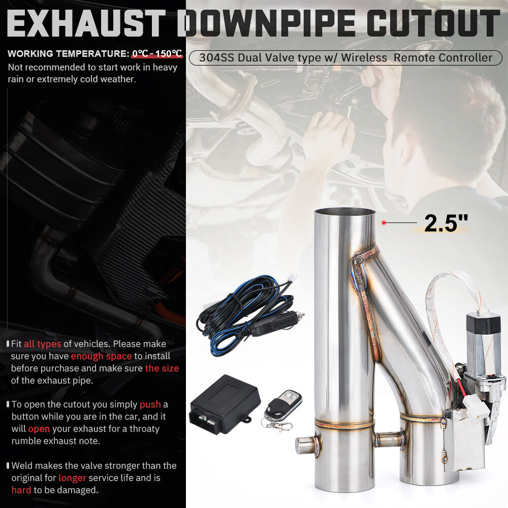 2.5 Electric Exhaust Downpipe Catback Y Pipe Dual Valve Control Remote Kit