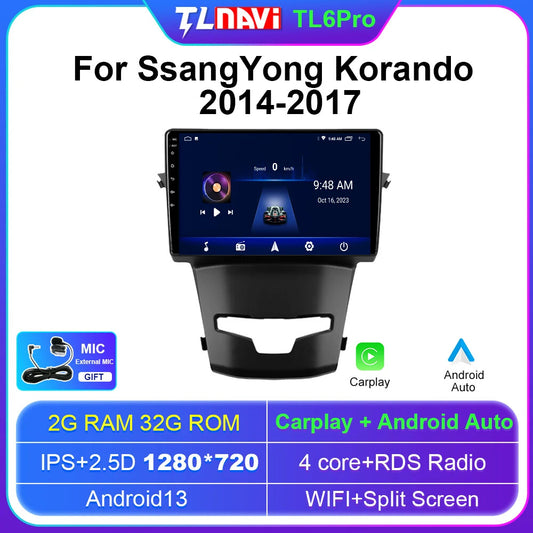 For Ssang Yong Korando 3 Actyon 2 2014-17 GPS Navi 32GB Car Radio Video Carplay