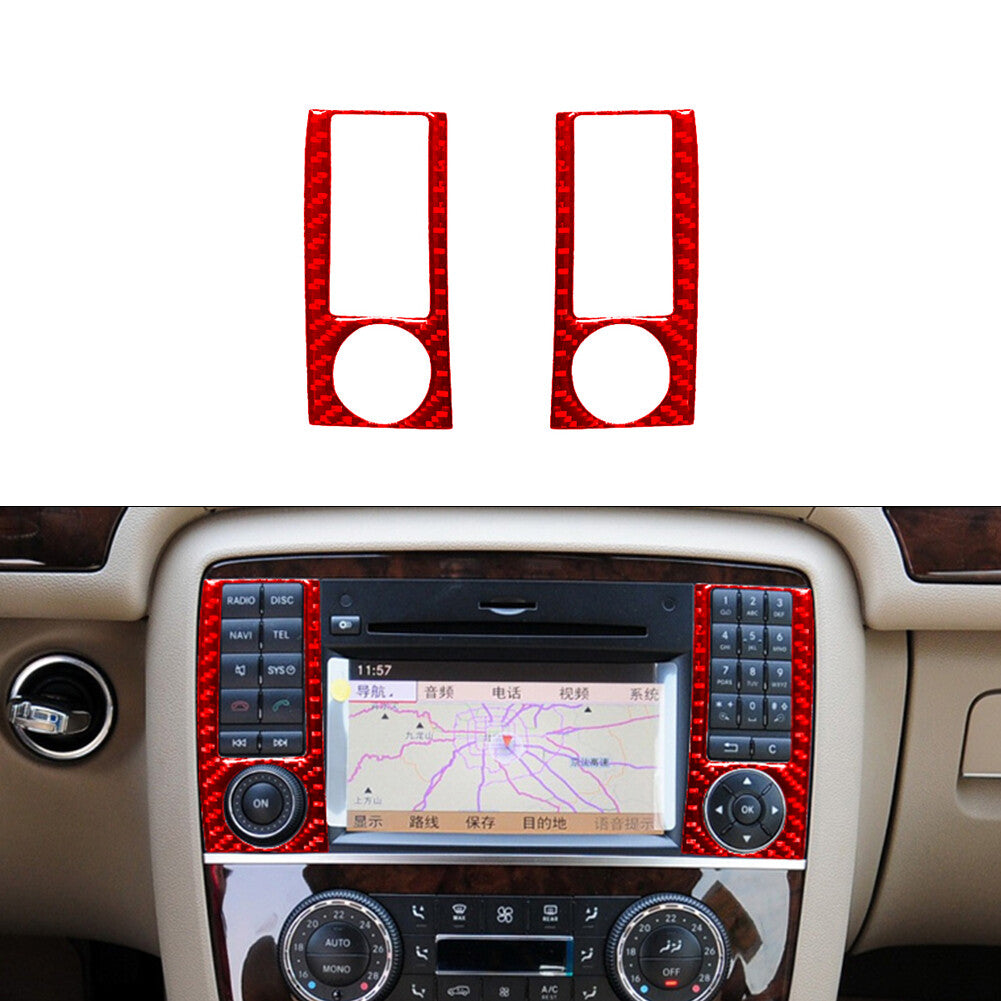 2X Red Carbon Fiber Central Control Button Trim for Mercedes R-Class 2009-2012