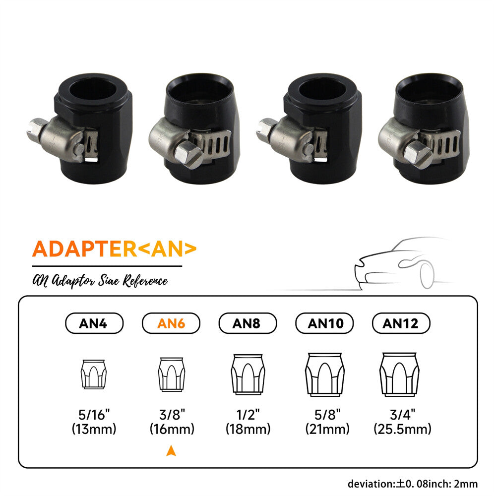 4PCS AN6 3/8 15mm ID Fuel Hose Line End Cover Clamp Finisher Fitting Black