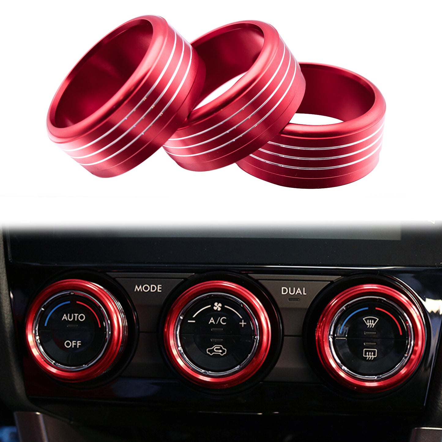3x AC Climate Control Knob Ring Alloy Red Decor Covers for Subaru Imprea/WRX/STI