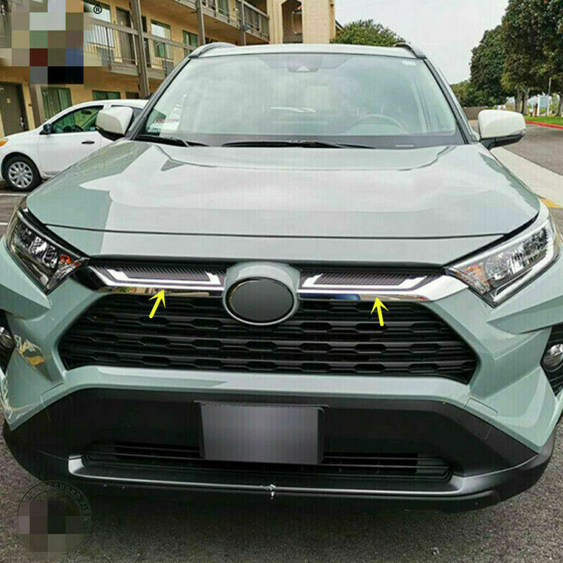 for Toyota RAV4 2019-2023 Carbon Fiber Chrome Car Front Grille Stripe Cover Trim