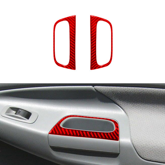 Red Rear Door Armrest Trim Cover Decor Carbon Fiber for Toyota Tacoma 2012-2015