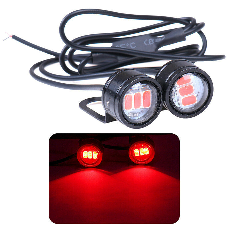 2Pc Motorcycle Rearview Mirror for Eagle Eye 3 LED Flash Strobe Lights Red Semaphore