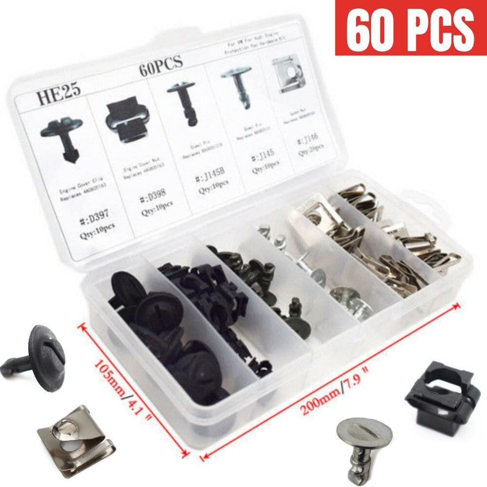 60 pieces of automotive engine protection disc hardware kit pin clip nut parts in US inventory