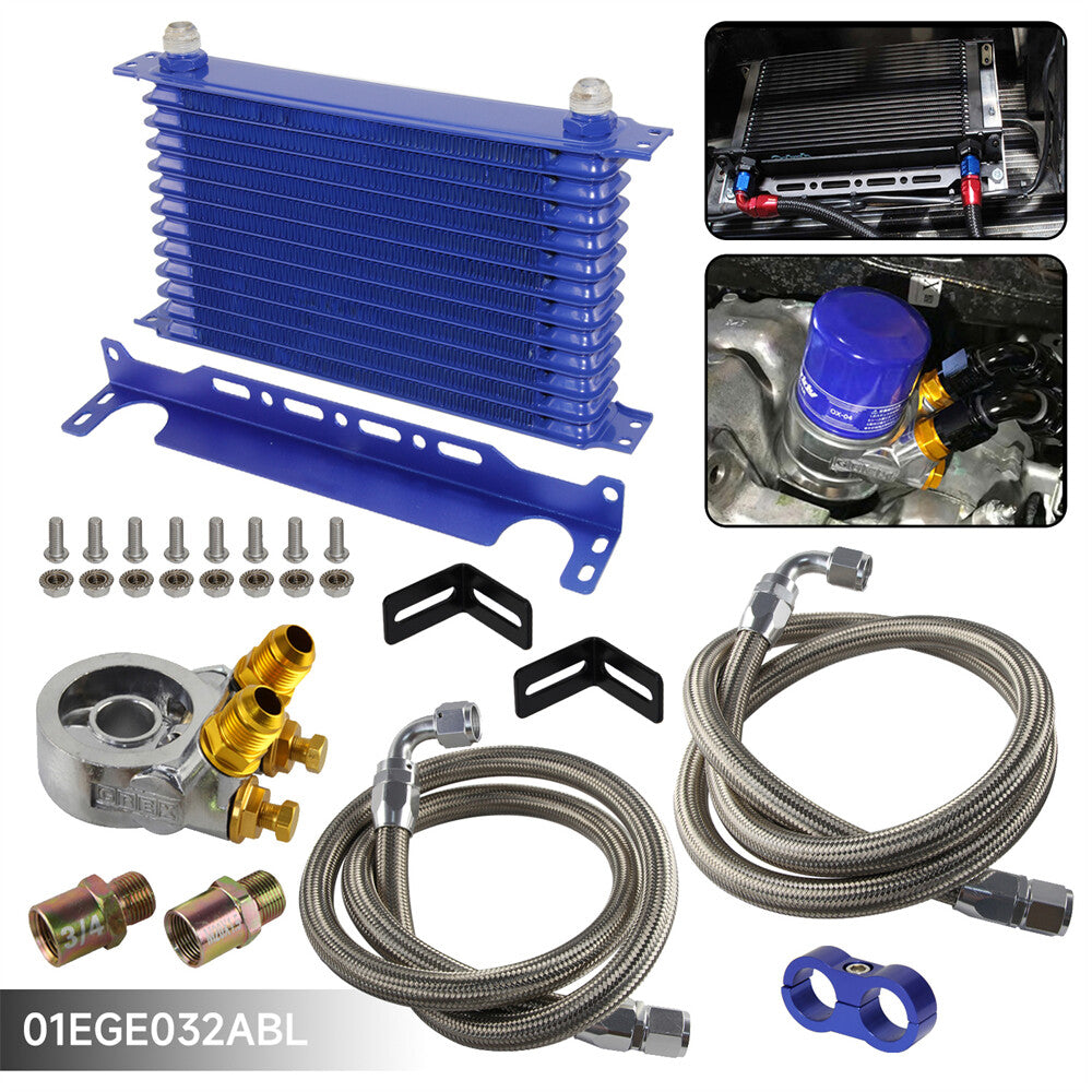 13 Row Engine Trust Oil Cooler w/Thermostat Oil Filter Adapter Kit + Bracket BL