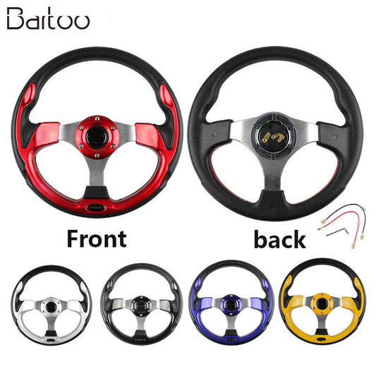13320mm Universal Racing Flat Drift Sport Leather Steering Wheel + Horn