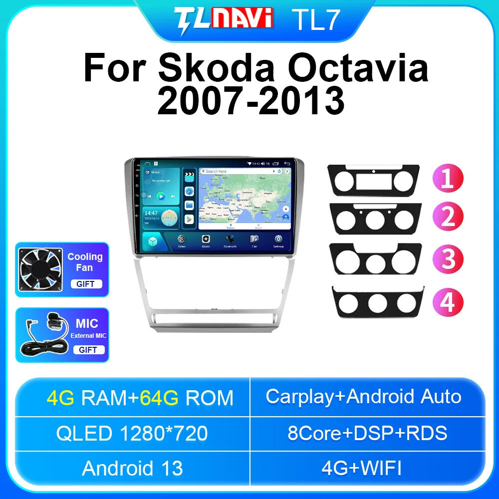 for Skoda Octavia 2007-2013 CarPlay Car Radio GPS Multimedia Video Player Screen