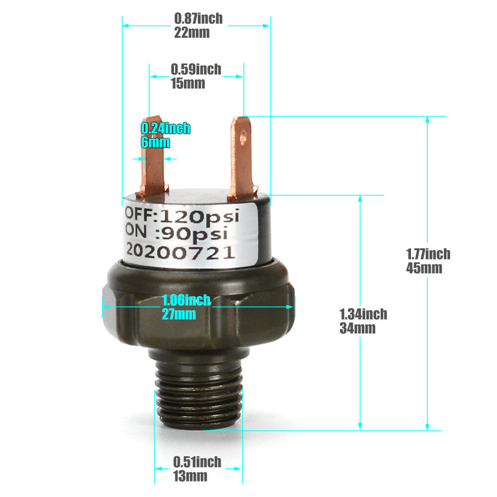 1PC 90-120PSI Air Pressure Switch Tank Mount Thread 1/4 NPT Fit For Train Horn