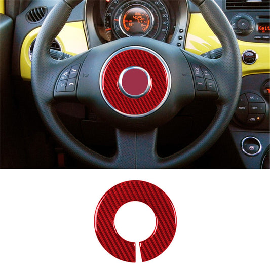 Red Carbon Fiber Interior Steering Wheel Sign Ring Cover Trim For 12-15 for Fiat 500