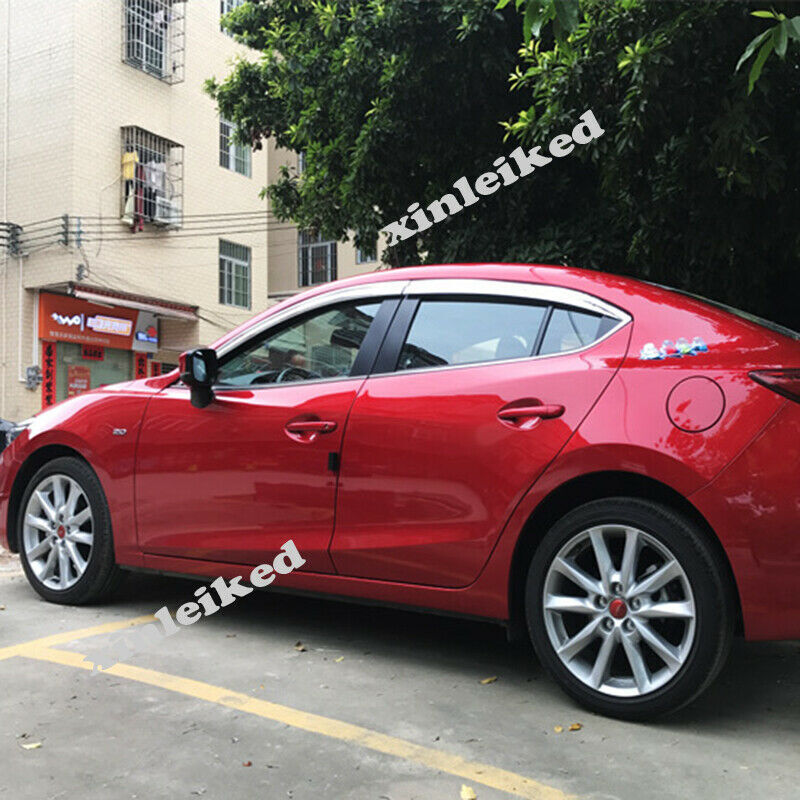 Chrome Window Vent Visor Sun Rain Guards Cover for Mazda 3 Axela Sedan 2014-2018