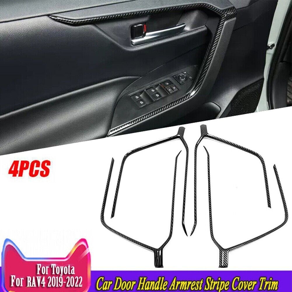 for Toyota For RAV4 2019-23 Carbon Fiber Inner Door Handle Armrest Stripe Cover