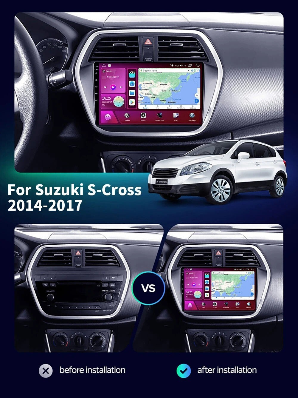 Android Auto CarPlay for Suzuki SX4 S-Cross 2014-17 Car Stereo Radio GPS Screen