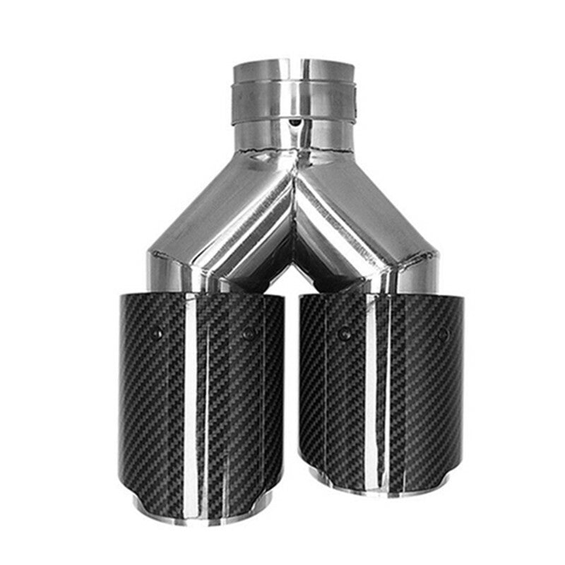 Right Carbon Fiber Y Exhaust Pipe Muffler Tip Tail Throat Silver Stainless Steel