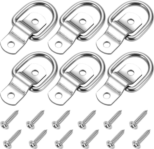 6-Piece D-Ring Anchor 1/4-inch Heavy Duty Stainless Steel Trailer Hooks
