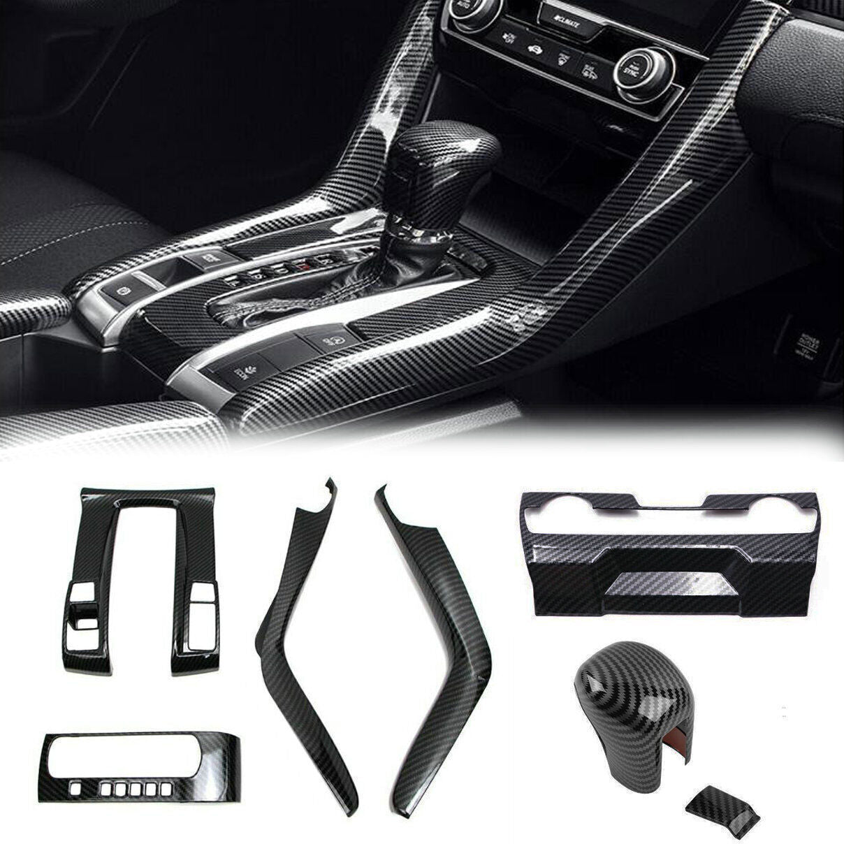8P Carbon Fiber Center Console Shift Panel Cover Trim For 2016-2021 for Honda for Civic