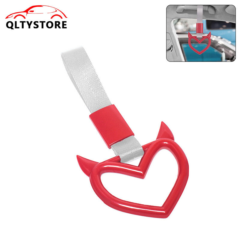 Red Devil Heart Red JDM Tsurikawa Ring Subway Train Bus Handle Strap Charm