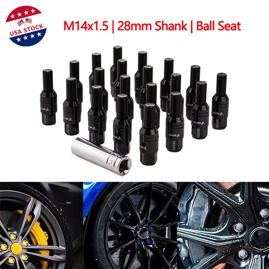 20-piece black M14x1.5 wheel lug bolt ball for seat stud set, 28mm shank, suitable for Audi , for Volkswagen , for Mercedes-Benz .