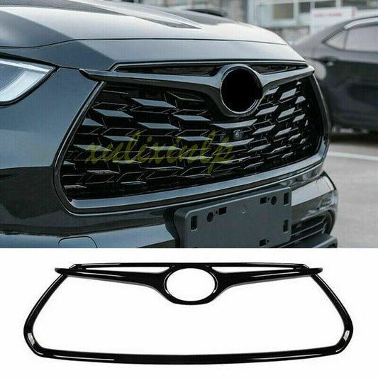1P For Highlander 2020-2023 ABS Glossy Black Front Grille Grill Frame Cover Trim