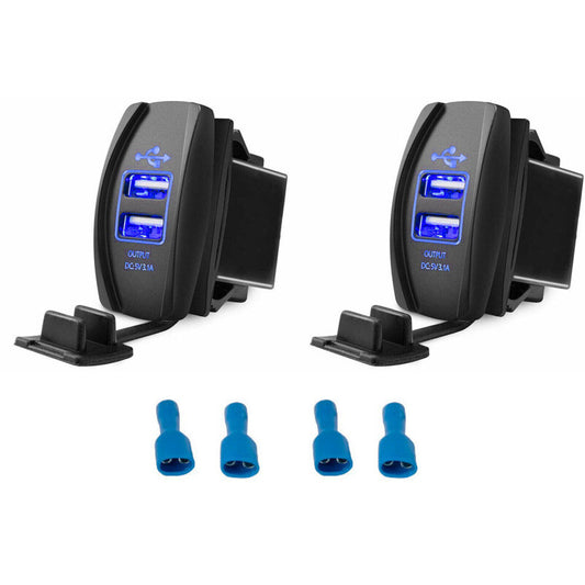 2 PCS 3.1A Dual USB Power for Charger Rocker Switch Blue LED Light Car Boat 12V 24V