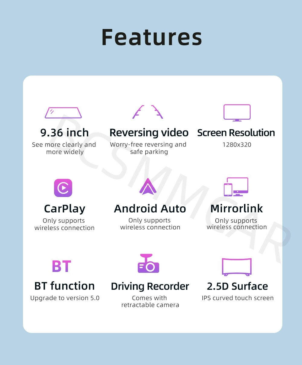 For Apple CarPlay Touch Screen BT Car DVR Camera Dash Cam for Smart Rearview Mirror
