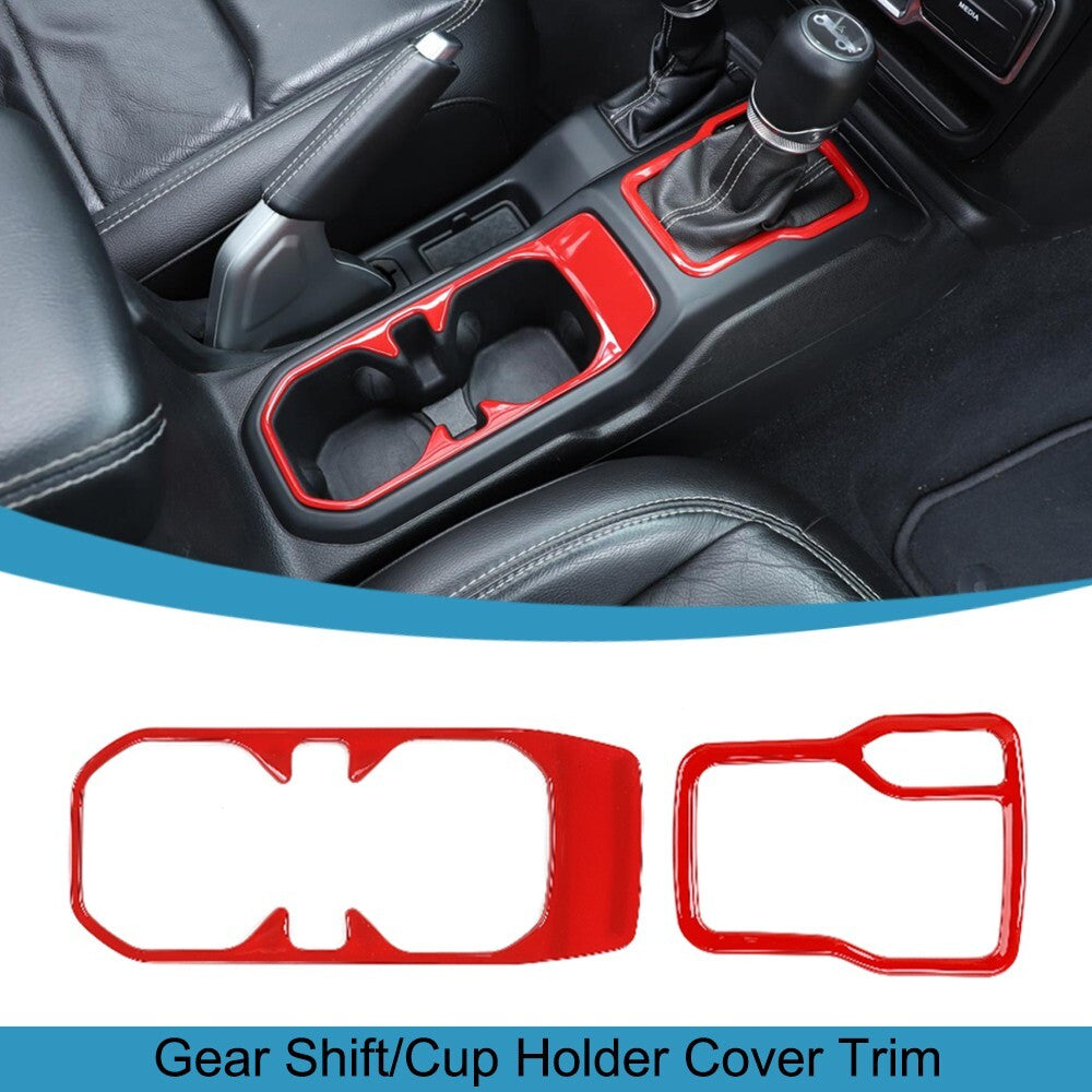 Red ABS Gear Shift Panel Cup Holder Cover Trim for Jeep for Wrangler JL JT 2018-2023