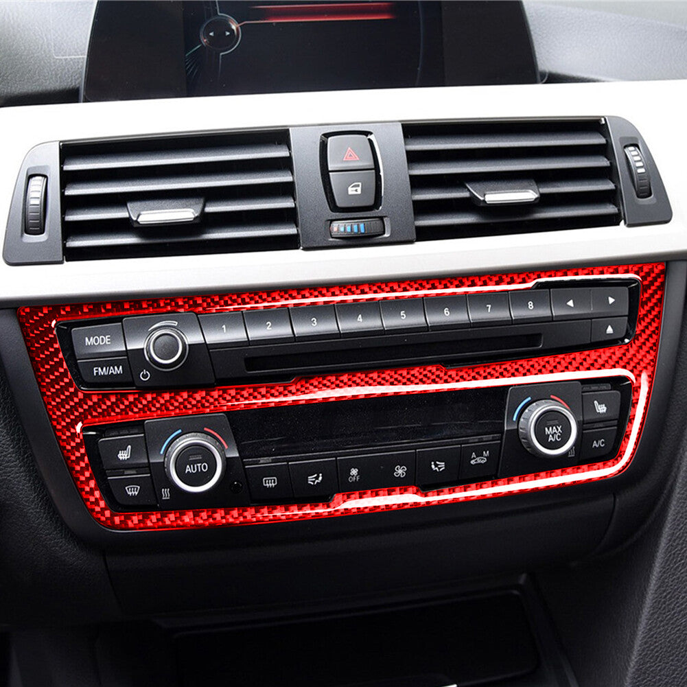Red Carbon Fiber CD Panel Interior Sticker Trim Fit for BMW 3 Series F30 2013-17