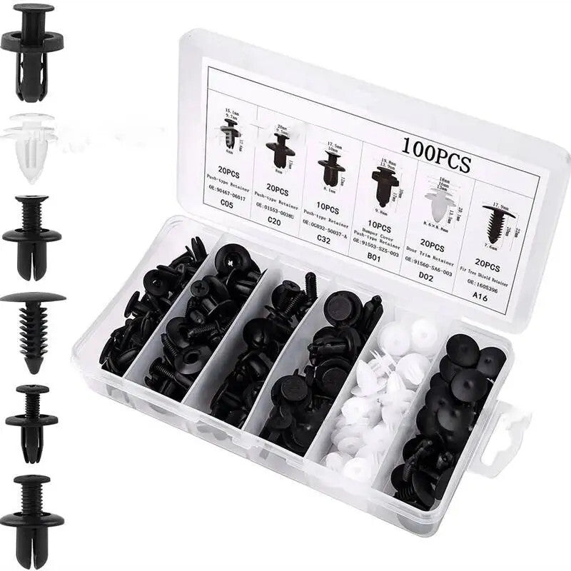100x Car Fastening Clips Fixing Pins Nylon Rivet Bumper Door Panels Removal Tool