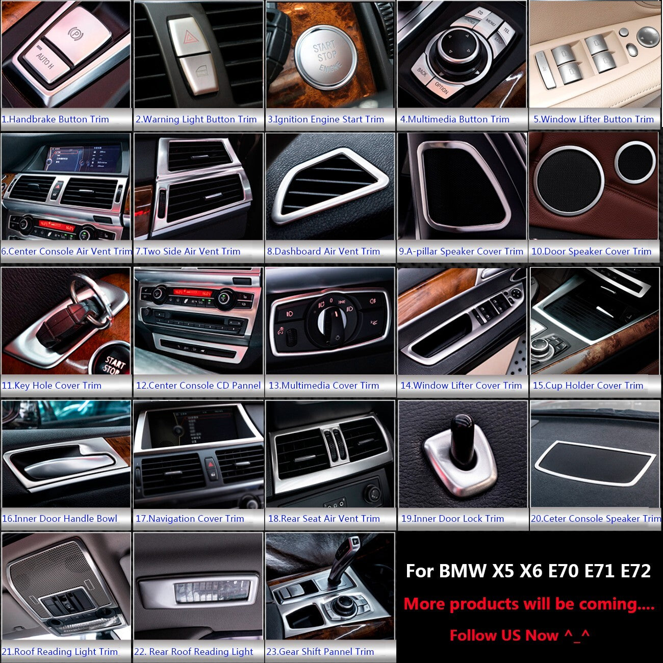 Stainless for BMW X5 X6 E70 E71 Center Console Side Air Vent Outlet Cover Trims