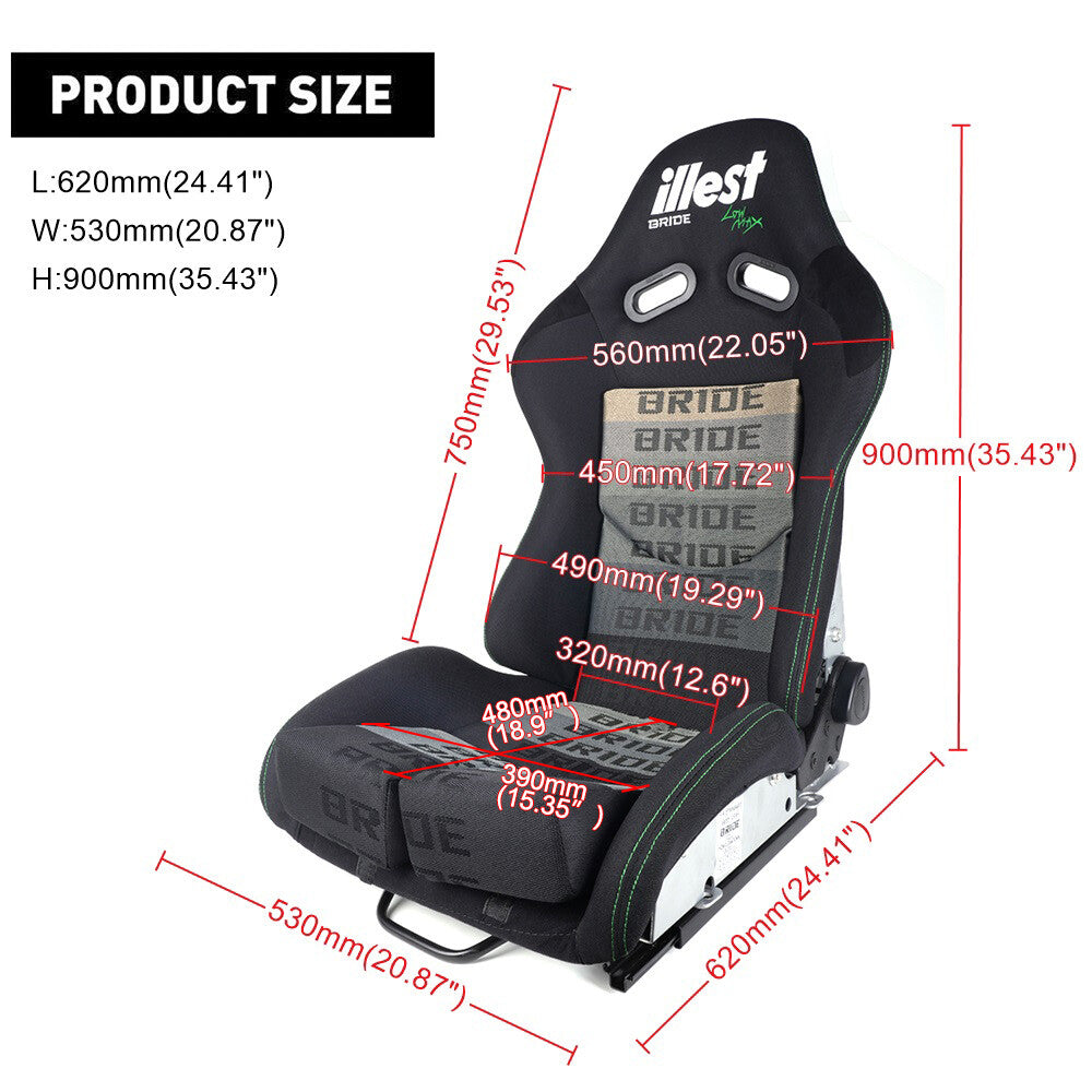 Universal BRIDE Seats Low Max JDM Racing Seats+Fiberglass Backrest w/ Slider X2
