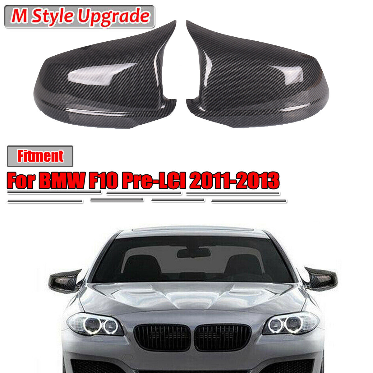 2-Piece Mirror Caps for BMW F10 F11 Front LCI 2011-2013 5 Series Carbon Fiber