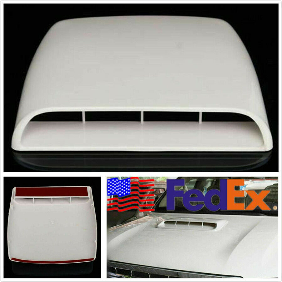 3D White Car Air Flow Intake Hood Scoop Vent Bonnet Decor Cover Decal