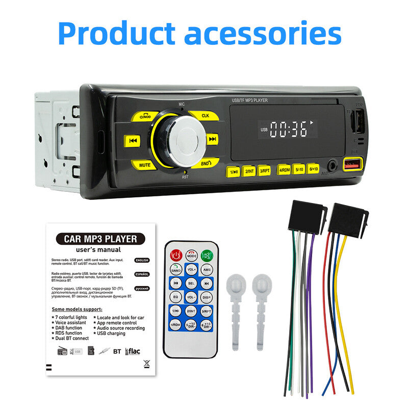 12V 1DIN Car MP3 Player, FM Radio, Stereo, Bluetooth, USB, AUX, TF Card, Voice Assistant ¡Á1