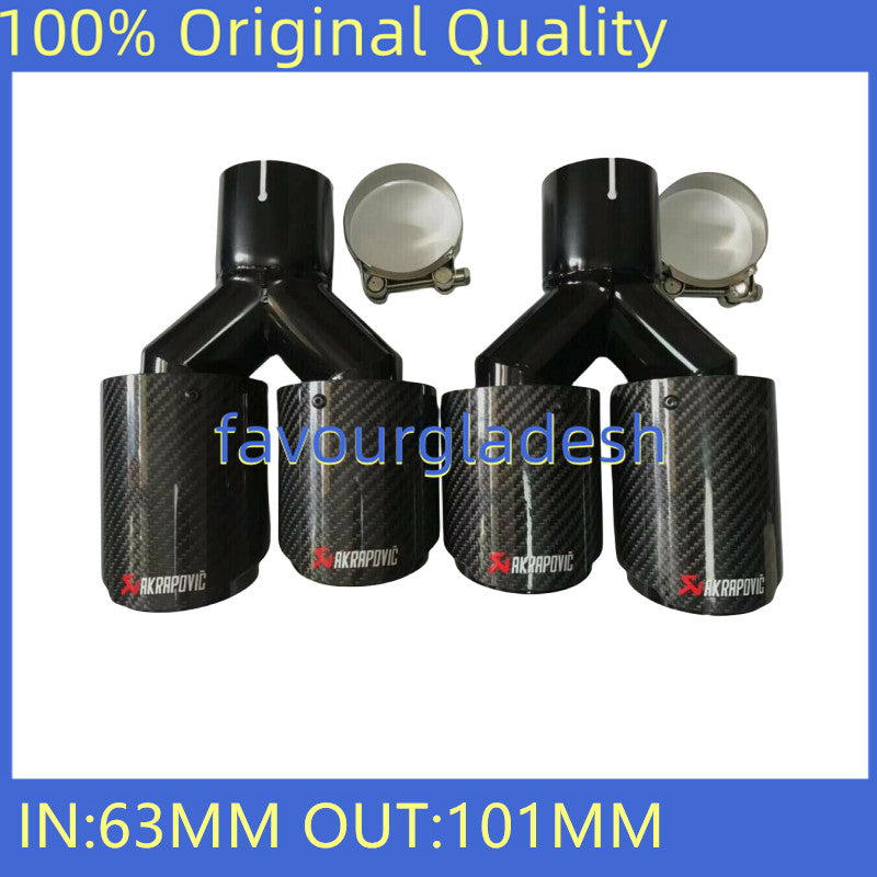2PCS ID:2.5 63mm OD:4.0 101mm Akrapovic Carbon Fiber Exhaust Tip Dual Pipe