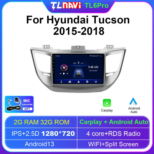 for Hyundai for Tucson 2015-2018 Android Auto CarPlay Car Radio Stereo GPS Screen BT