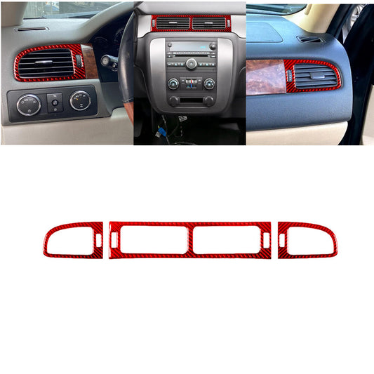 3X Red Carbon Fiber Center Air Vent Cover Trim For Silverado/tahoe/ for sierra 07-14