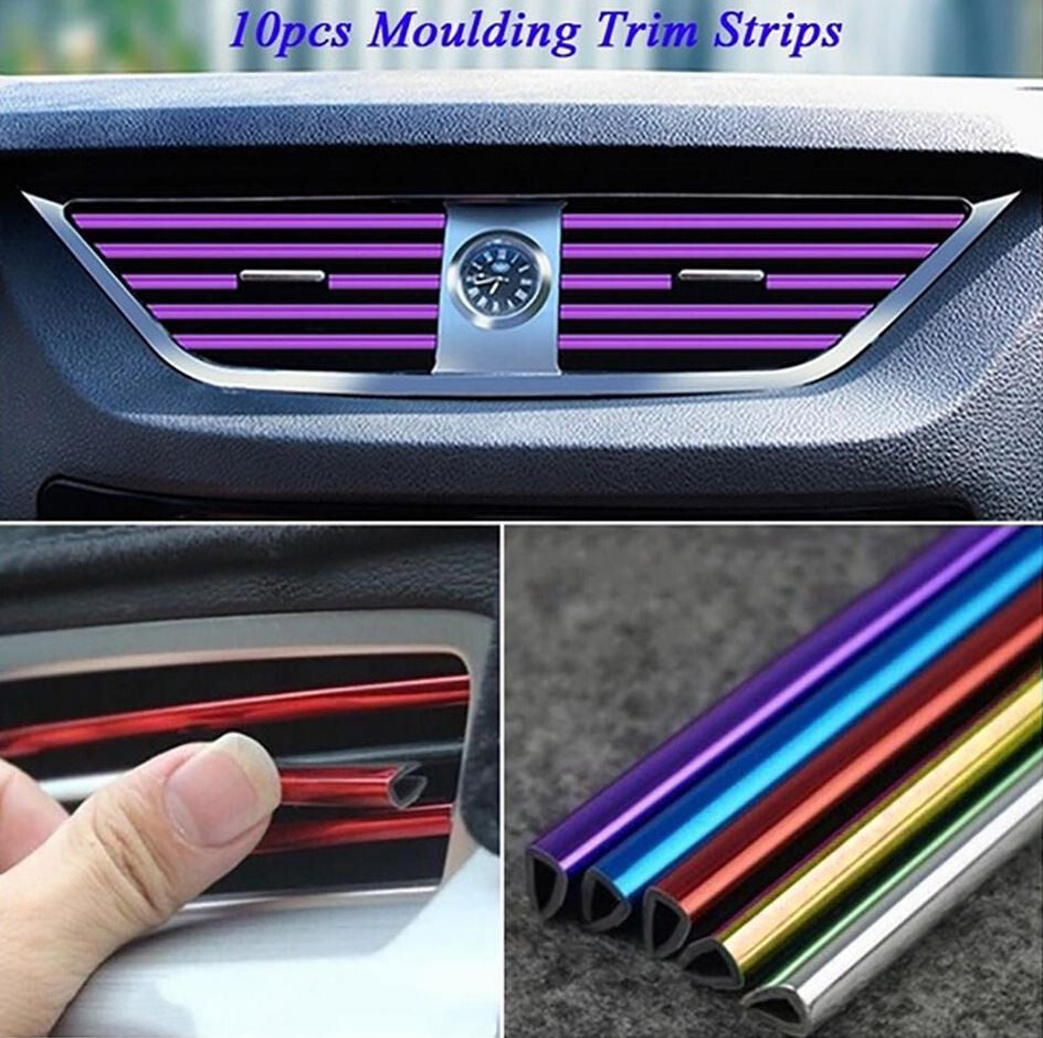 10-Piece Car Air Conditioner Socket Decorative Molded Trim Strips in Gold for Chevrolet