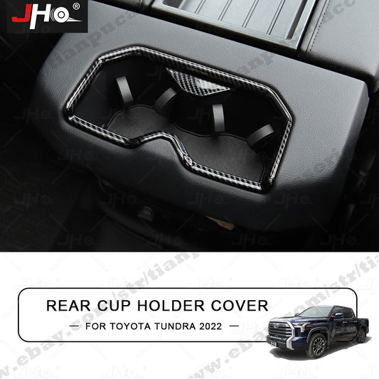 Carbon Fiber Grain Car Rear Water Cup Holder Trim Cover for Toyota Tundra 2022