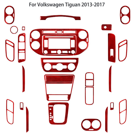 31Pcs Red Carbon Fiber Interior Kit Cover Trim for Volkswagen for Tiguan 2013-2017