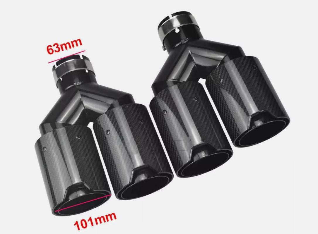 for BMW 63mm In 101MM Out Dual Car Carbon Fiber Exhaust TWIN End Tips Tail Pipe
