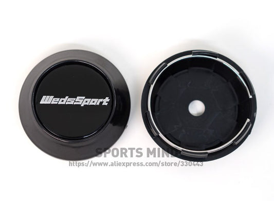 4-Piece Set of 68mm Weds Sport Wheel Caps, Rim Caps, Center Caps, Badges, Logos, Black TE37