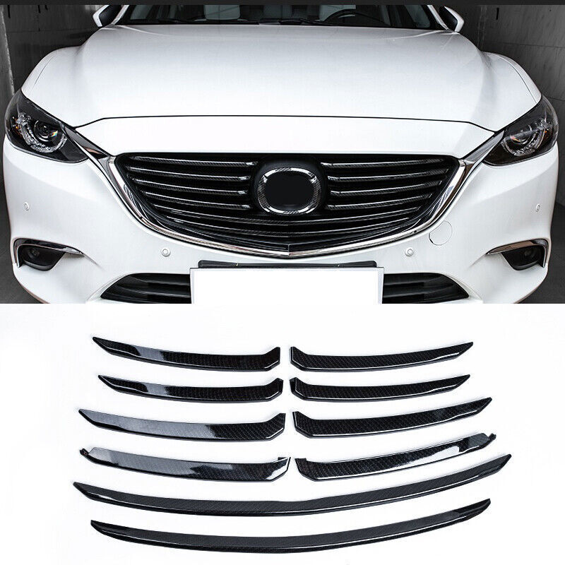 for Mazda 6 Atenza 2017-2018 Carbon Fiber ABS Front Grille Strip Cover Trim 10x