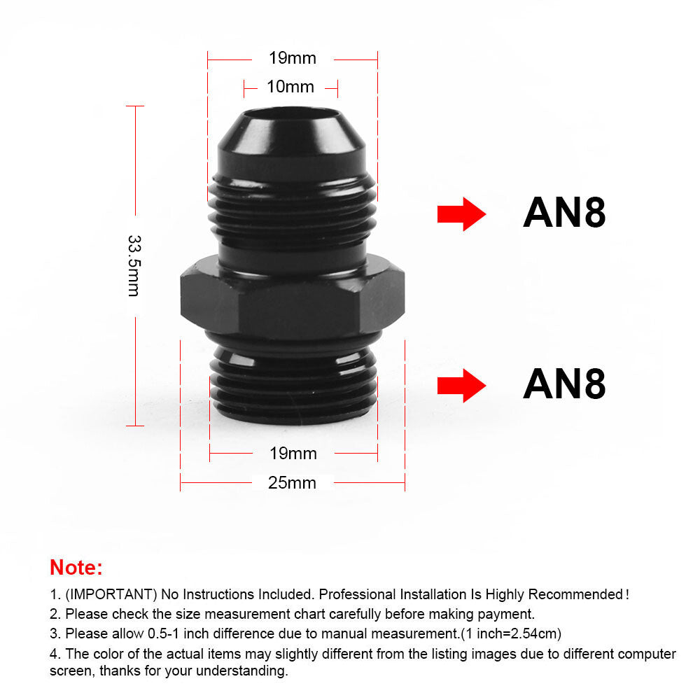 2-Pack ORB-8 O-ring Boss AN8 8AN to AN8 8AN Male Adapter Accessories - Black Aluminum
