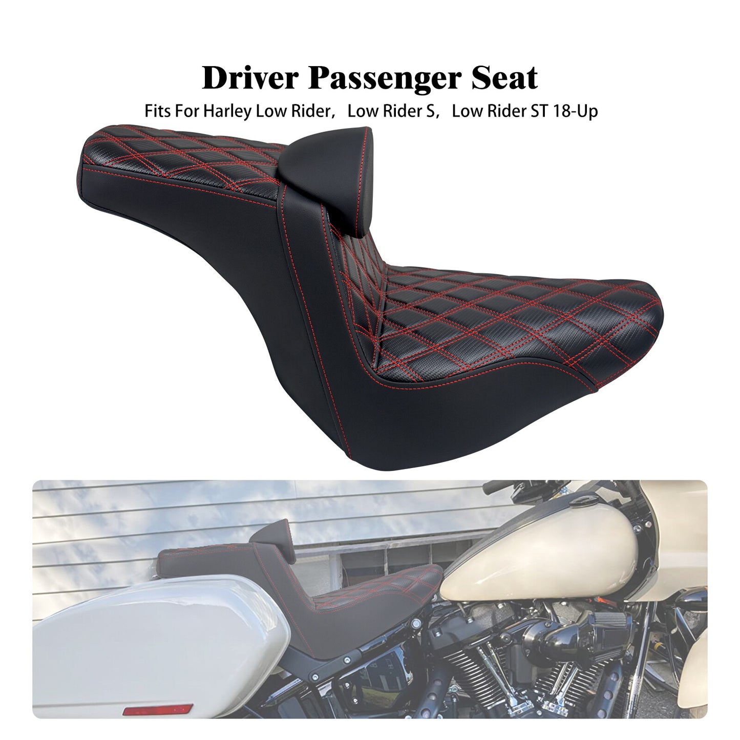 Driver Passenger Gel for Seat Red Line w/ Backrest for Harley Low Rider 2018-2024