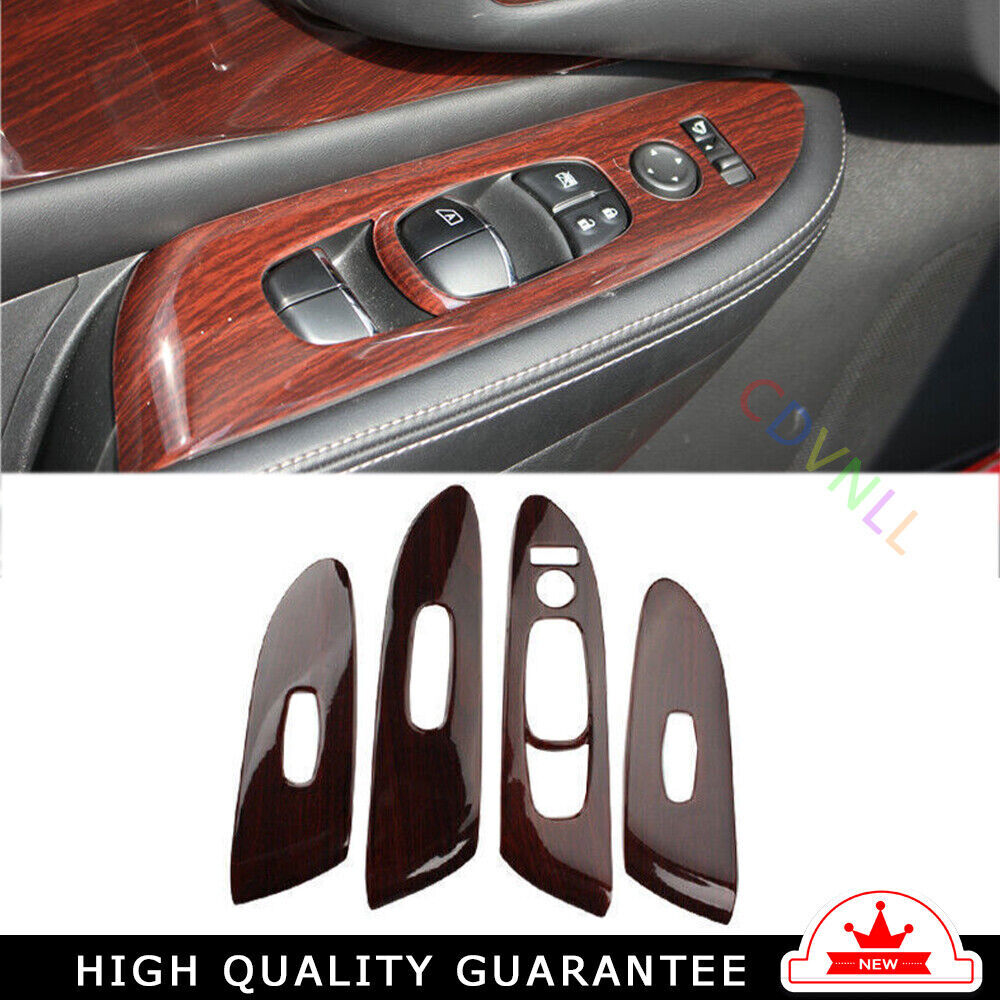 Glass Window Lifting Lock Panel Trim for Nissan Murano 2015-2021 Red Wood Grain
