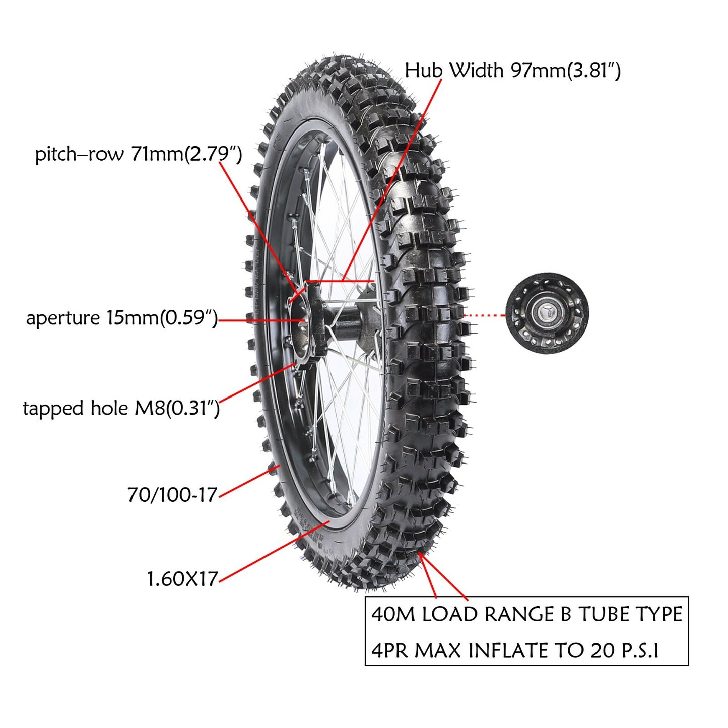Front Forks Triple Tree 17 Wheel 70/100-17 Tyre Pit Dirt Bike Postie Razor Trai