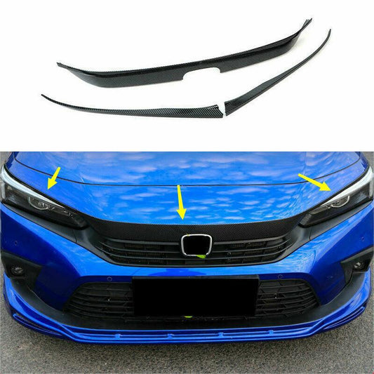 3x for Honda for Civic 2022-23 Carbon fiber ABS Front Grille Lip Molding Cover Trim